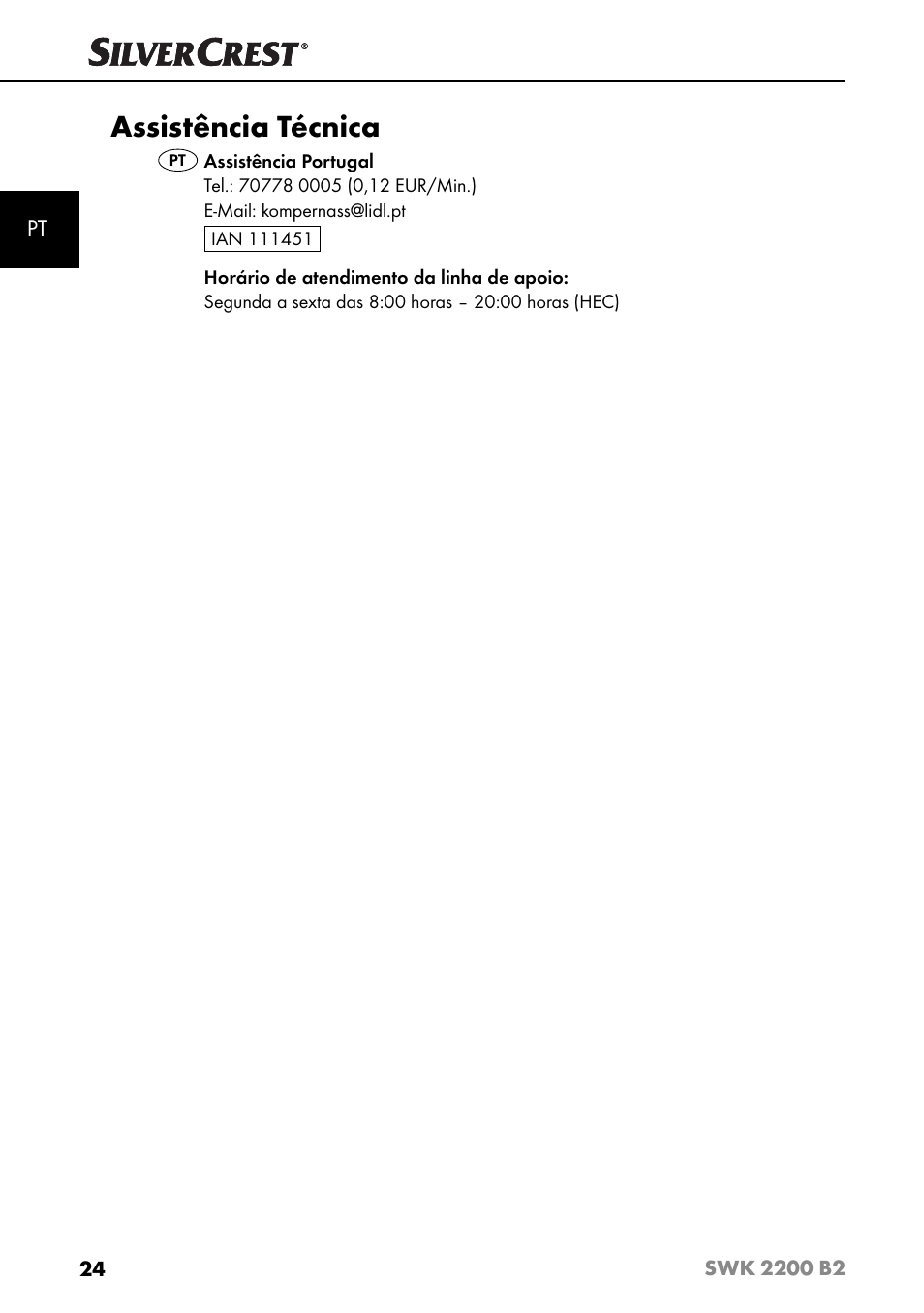 Assistência técnica | Silvercrest SWK 2200 B2 User Manual | Page 27 / 52