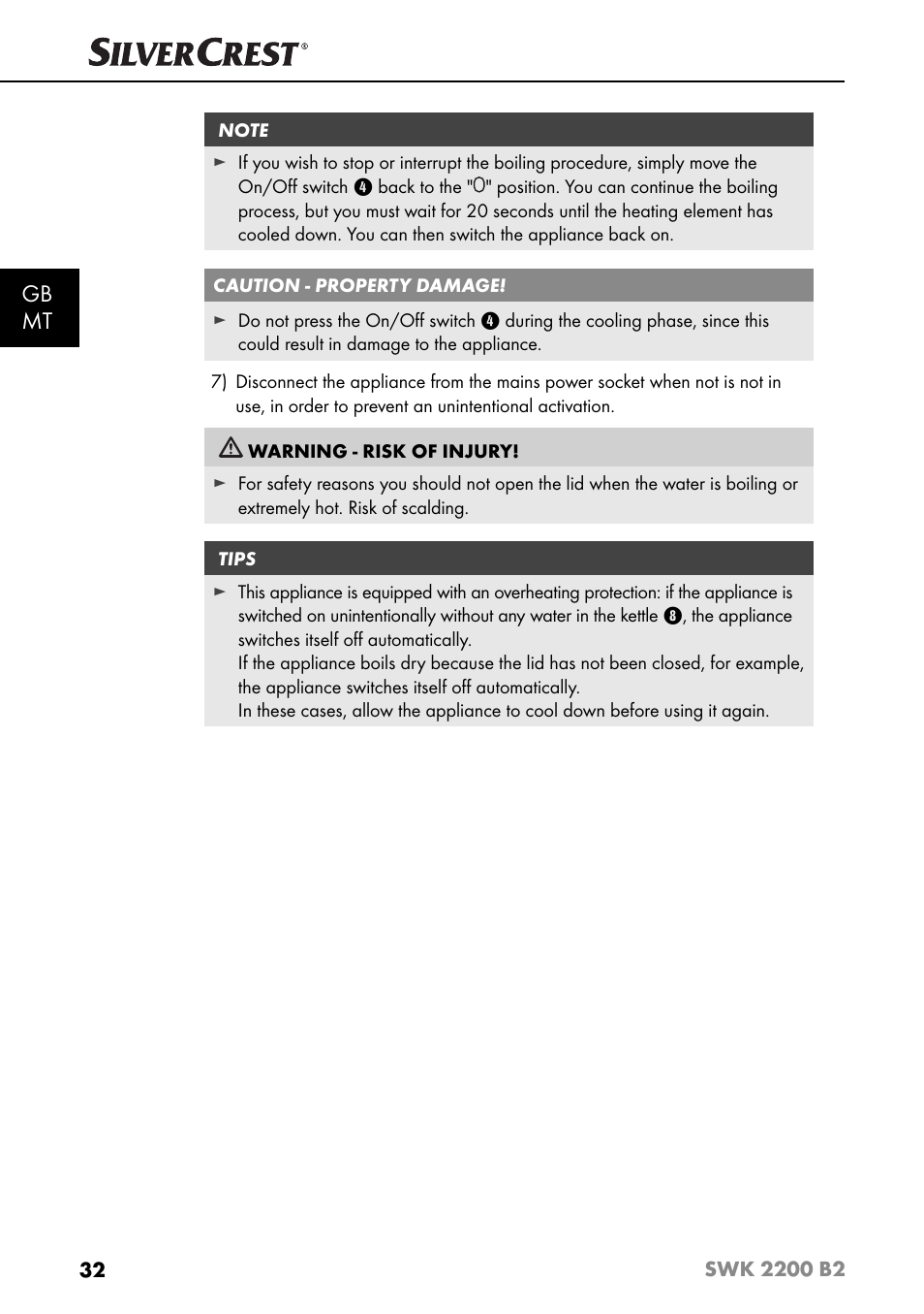 Gb mt | Silvercrest SWK 2200 B2 User Manual | Page 35 / 52