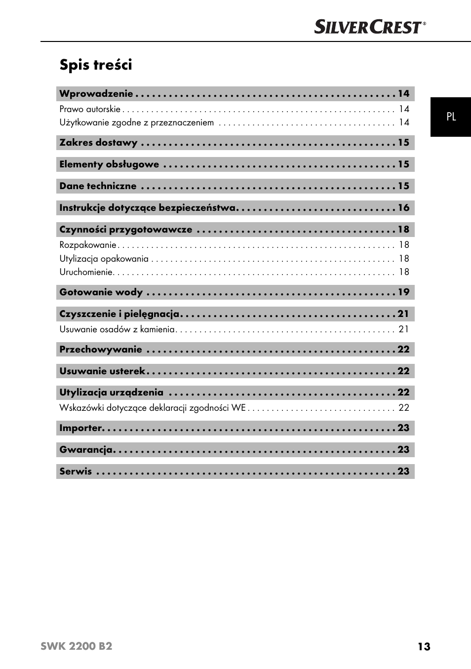 Silvercrest SWK 2200 B2 User Manual | Page 16 / 76