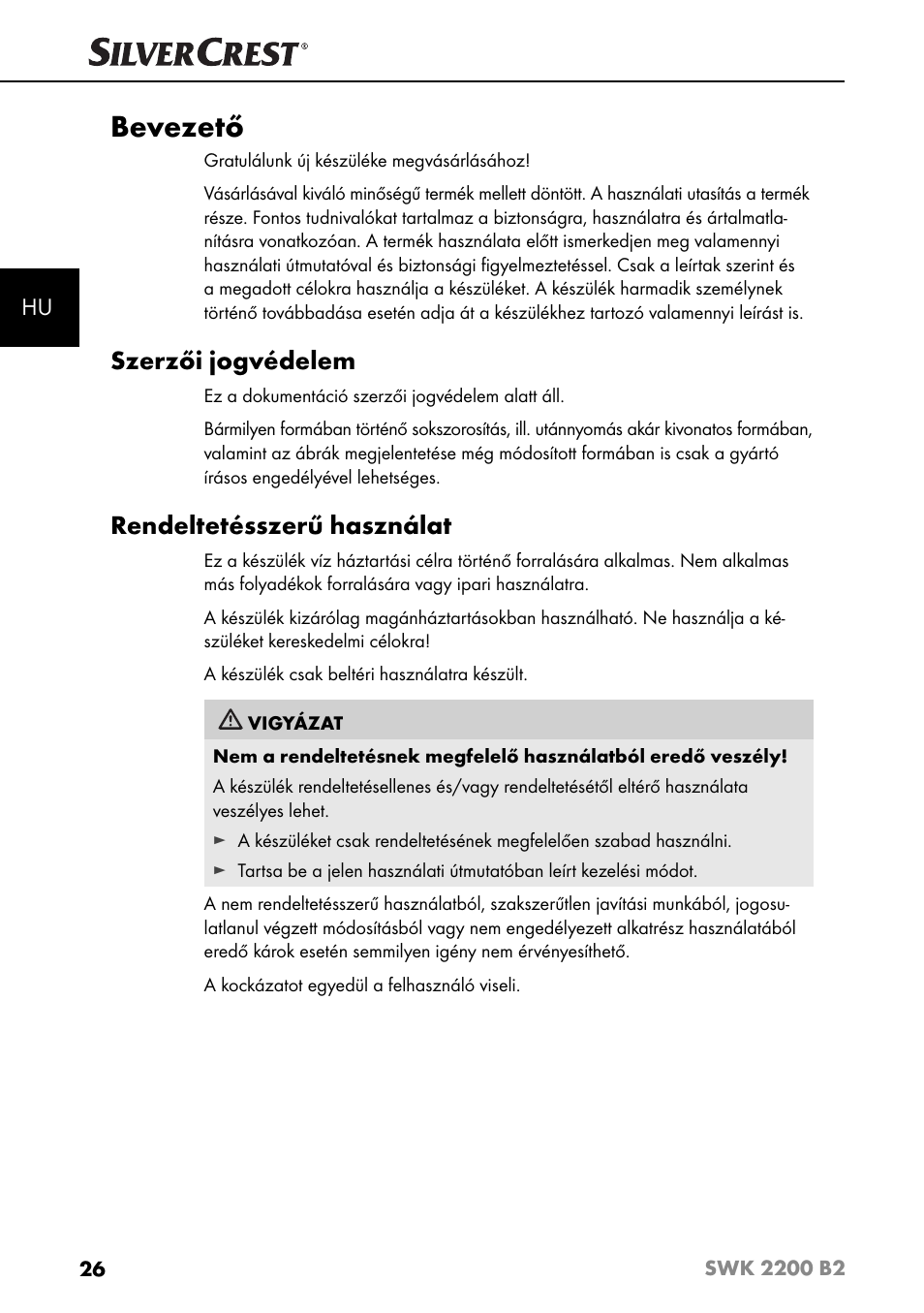 Bevezető, Szerzői jogvédelem, Rendeltetésszerű használat | Silvercrest SWK 2200 B2 User Manual | Page 29 / 76