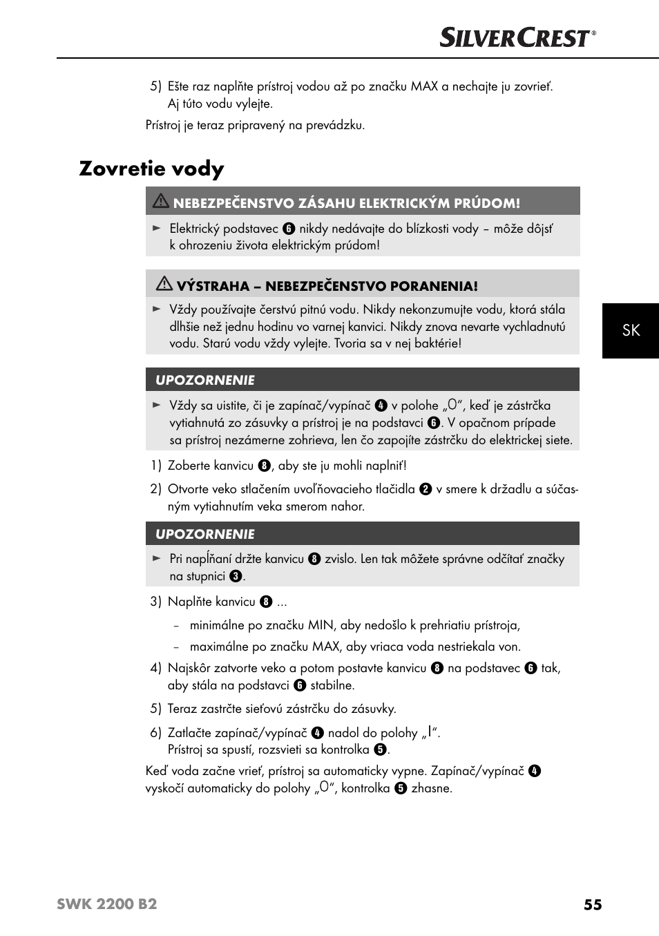 Zovretie vody | Silvercrest SWK 2200 B2 User Manual | Page 58 / 76