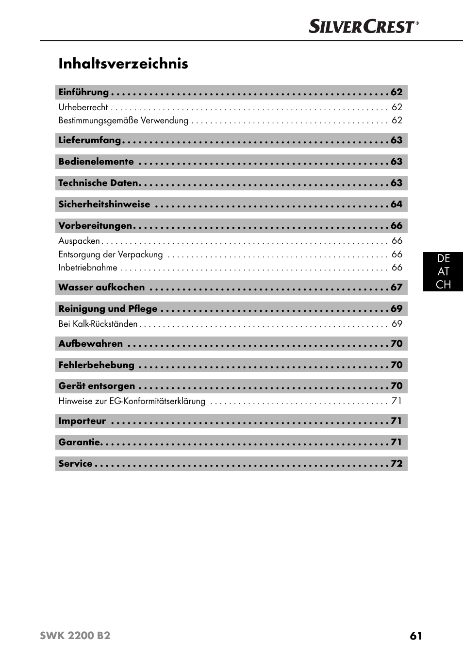 Silvercrest SWK 2200 B2 User Manual | Page 64 / 76