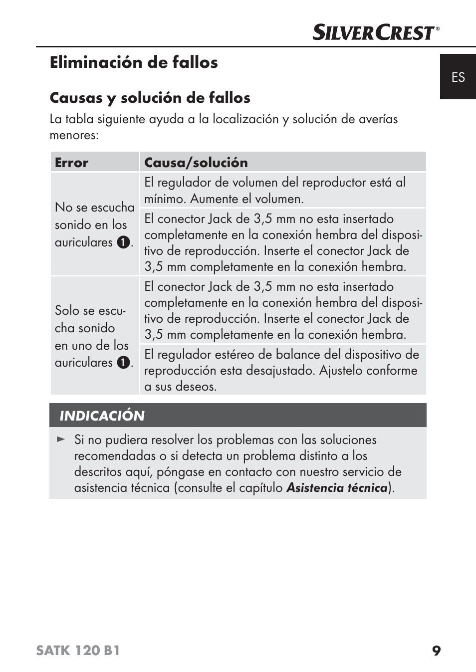 Eliminación de fallos | Silvercrest SATK 120 B1 User Manual | Page 12 / 74