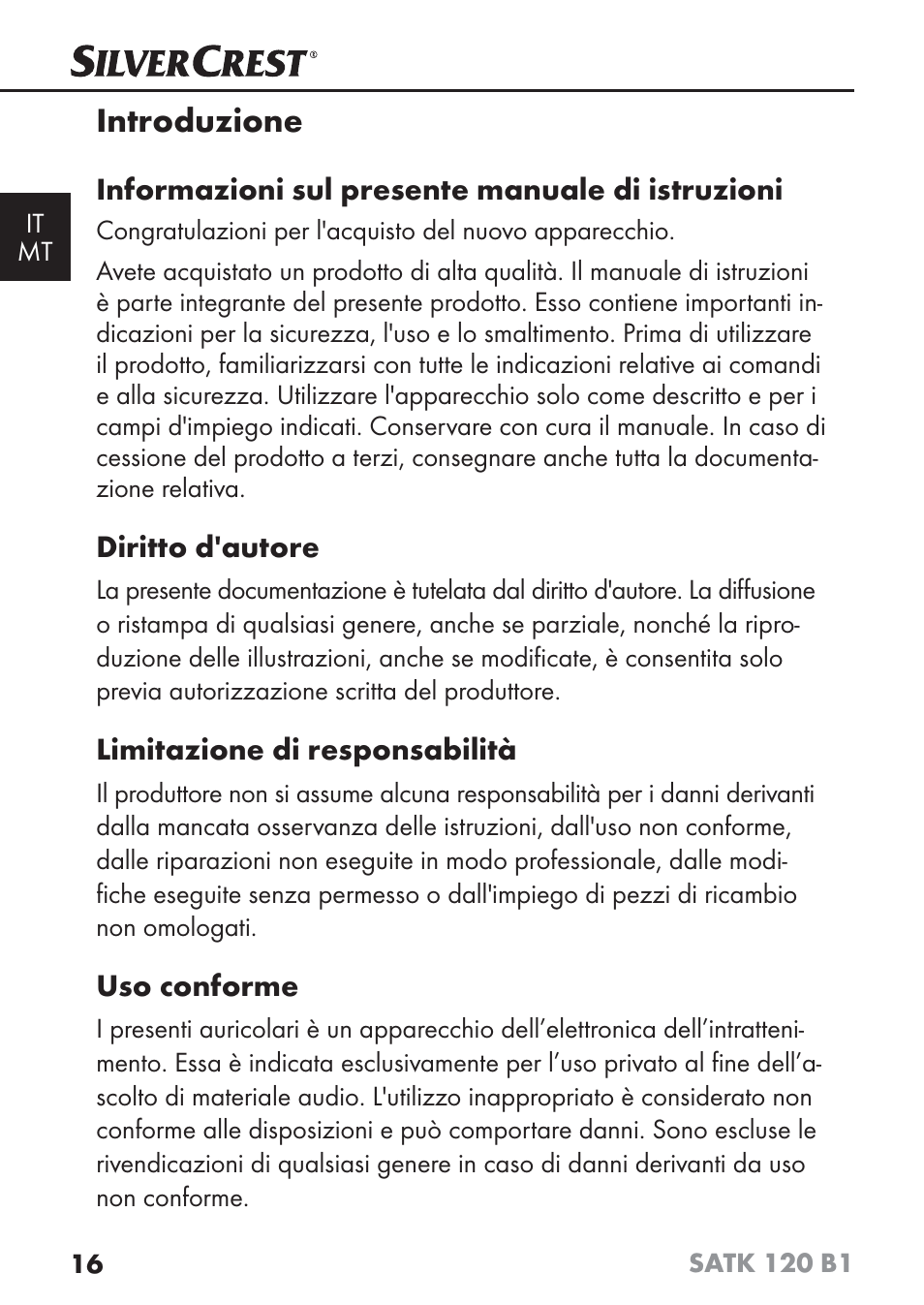 Introduzione | Silvercrest SATK 120 B1 User Manual | Page 19 / 74