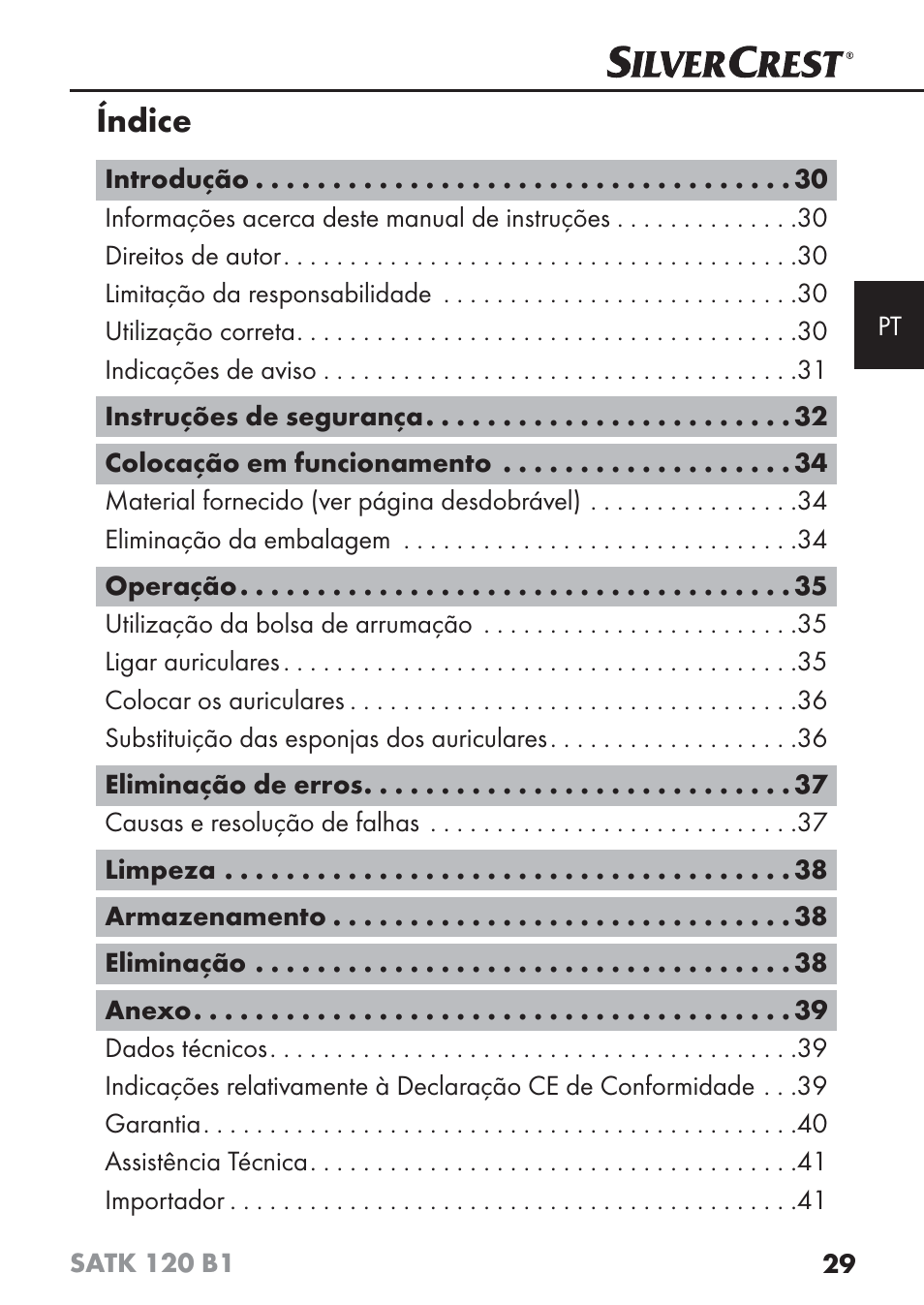 Índice | Silvercrest SATK 120 B1 User Manual | Page 32 / 74