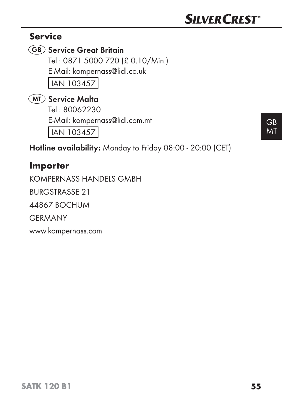 Silvercrest SATK 120 B1 User Manual | Page 58 / 74