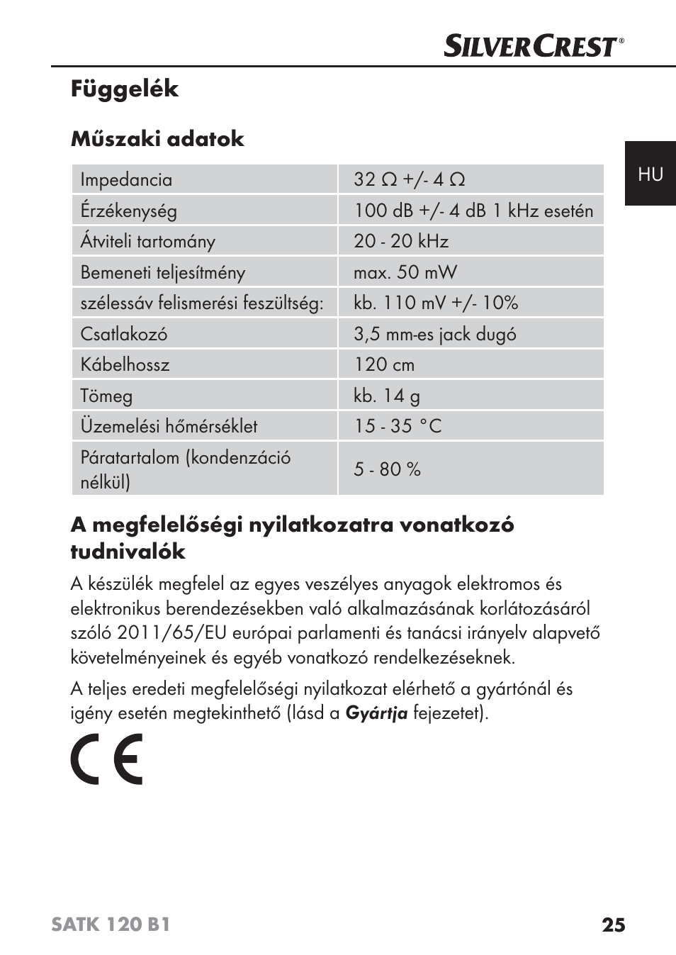 Függelék | Silvercrest SATK 120 B1 User Manual | Page 28 / 74