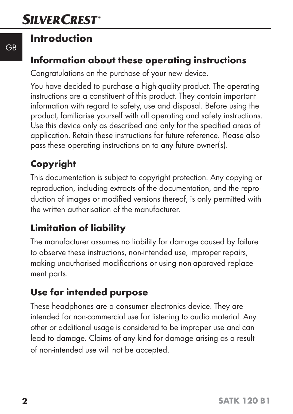 Introduction | Silvercrest SATK 120 B1 User Manual | Page 5 / 74