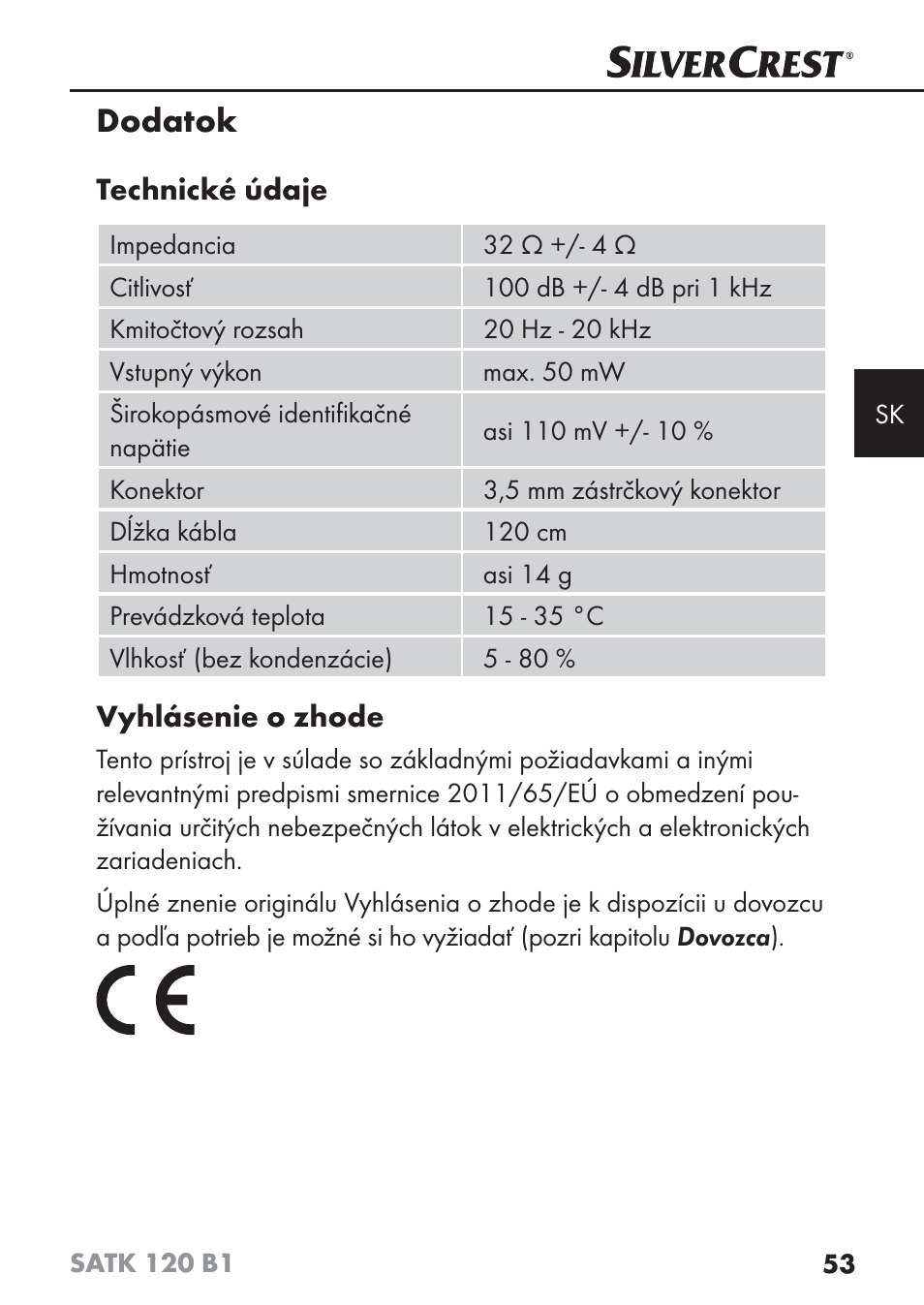 Dodatok | Silvercrest SATK 120 B1 User Manual | Page 56 / 74