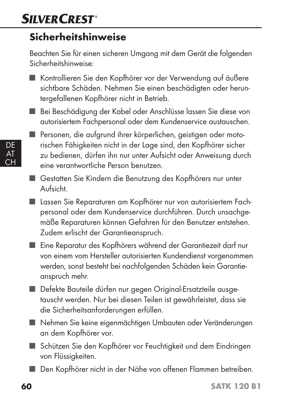 Sicherheitshinweise | Silvercrest SATK 120 B1 User Manual | Page 63 / 74