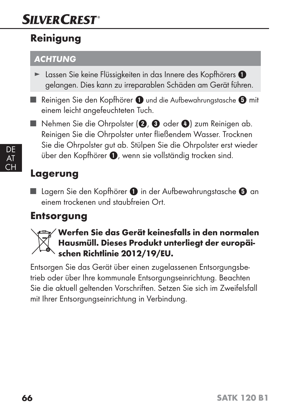 Reinigung, Lagerung, Entsorgung | Silvercrest SATK 120 B1 User Manual | Page 69 / 74