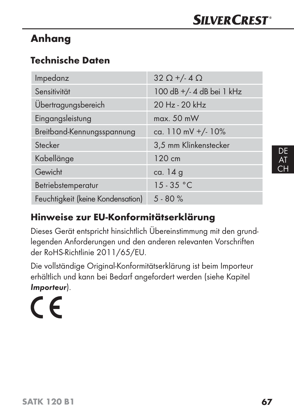 Anhang | Silvercrest SATK 120 B1 User Manual | Page 70 / 74