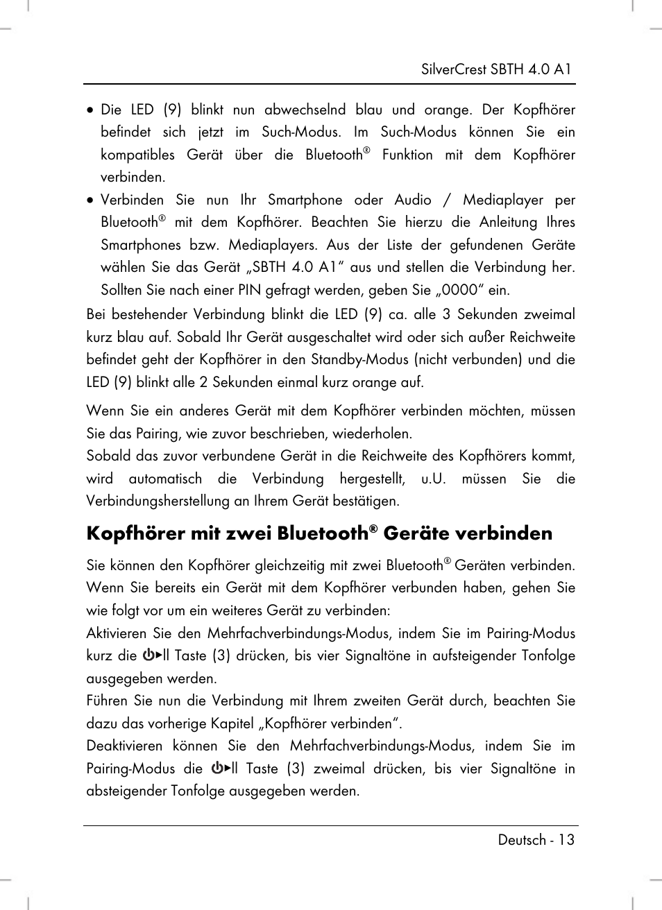 Kopfhörer mit zwei bluetooth, Geräte verbinden | Silvercrest SBTH 4.0 A1 User Manual | Page 15 / 76