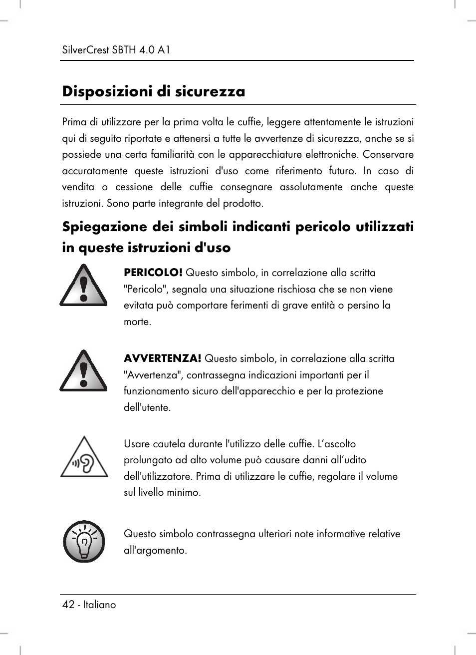 Disposizioni di sicurezza | Silvercrest SBTH 4.0 A1 User Manual | Page 44 / 76