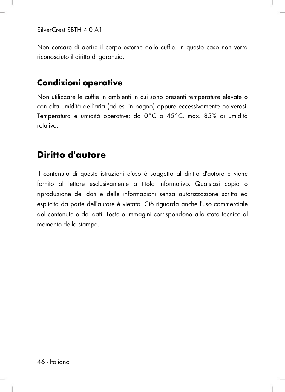 Diritto d'autore, Condizioni operative | Silvercrest SBTH 4.0 A1 User Manual | Page 48 / 76