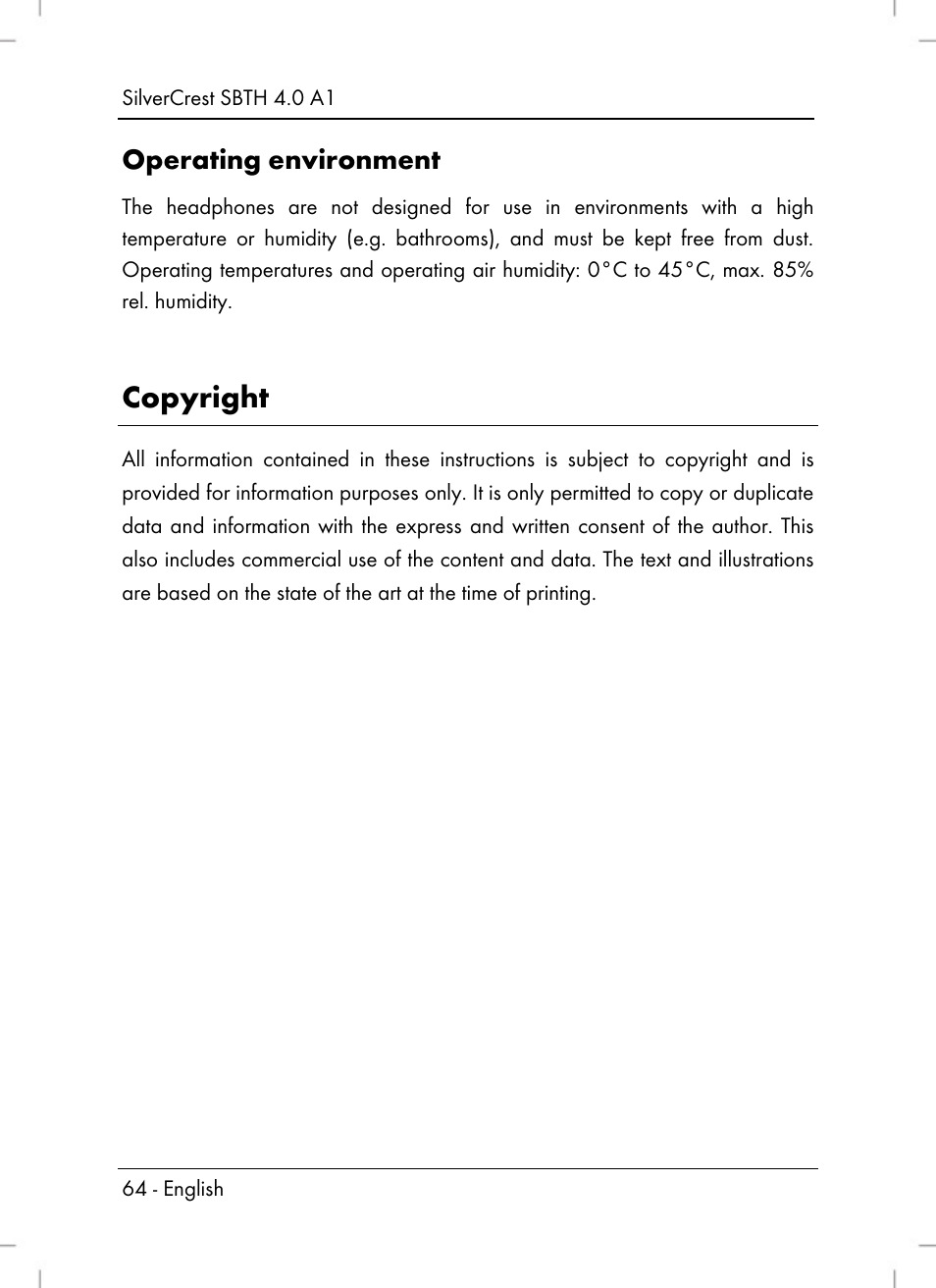 Copyright, Operating environment | Silvercrest SBTH 4.0 A1 User Manual | Page 66 / 76