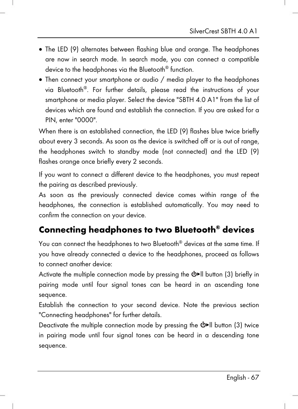 Connecting headphones to two bluetooth, Devices | Silvercrest SBTH 4.0 A1 User Manual | Page 69 / 76