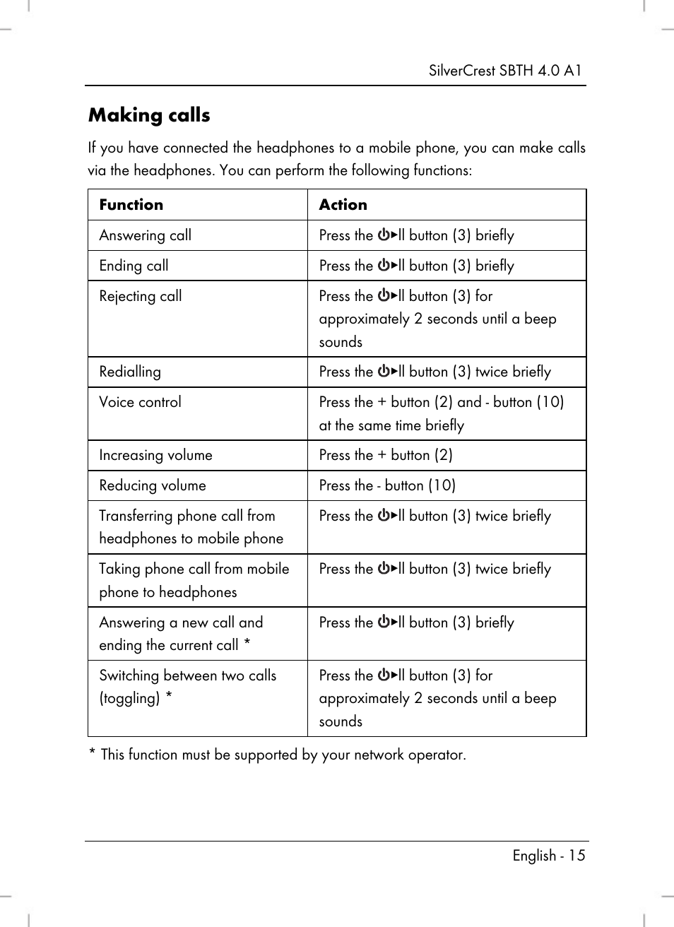 Making calls | Silvercrest SBTH 4.0 A1 User Manual | Page 17 / 130