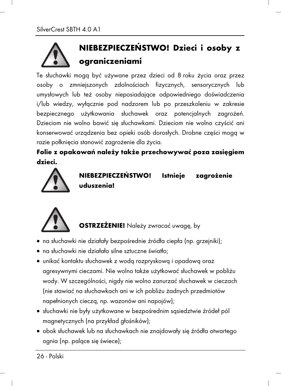 Niebezpieczeństwo! dzieci i osoby z ograniczeniami | Silvercrest SBTH 4.0 A1 User Manual | Page 28 / 130