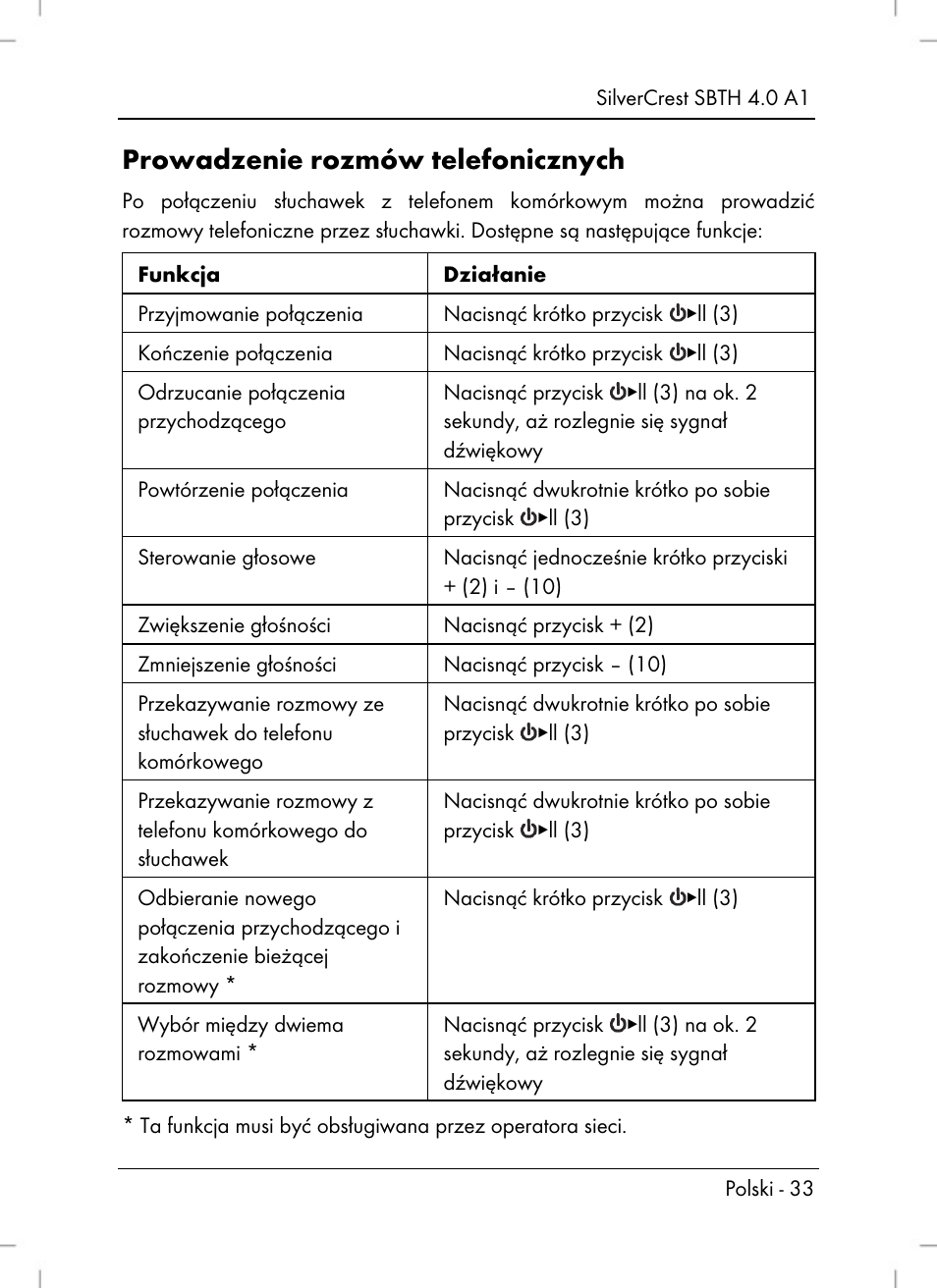 Prowadzenie rozmów telefonicznych | Silvercrest SBTH 4.0 A1 User Manual | Page 35 / 130