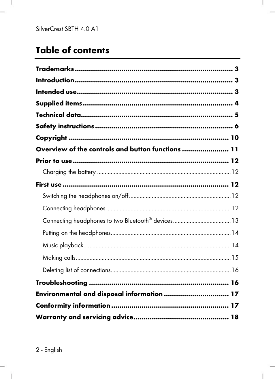 Silvercrest SBTH 4.0 A1 User Manual | Page 4 / 130