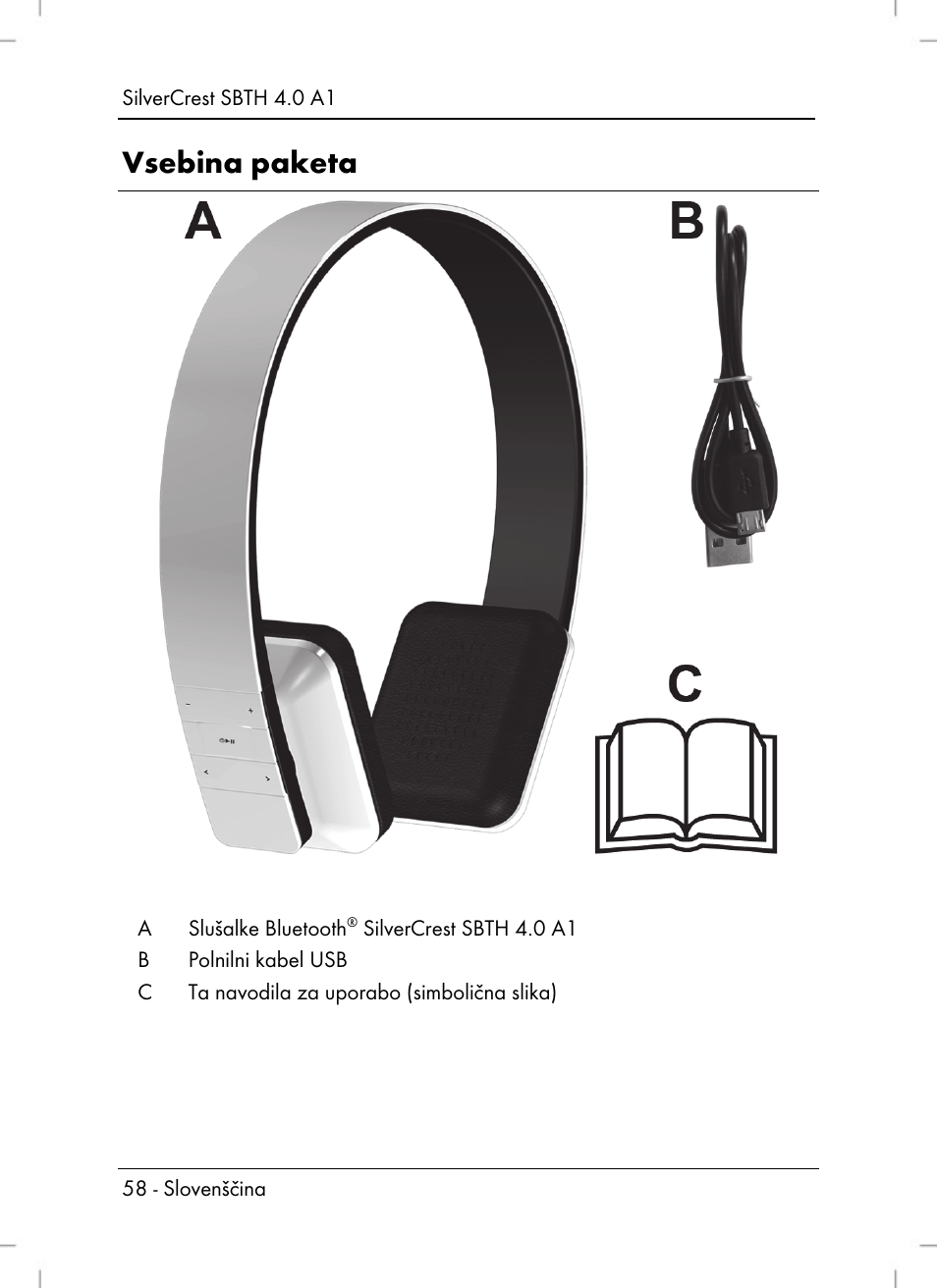 Vsebina paketa | Silvercrest SBTH 4.0 A1 User Manual | Page 60 / 130