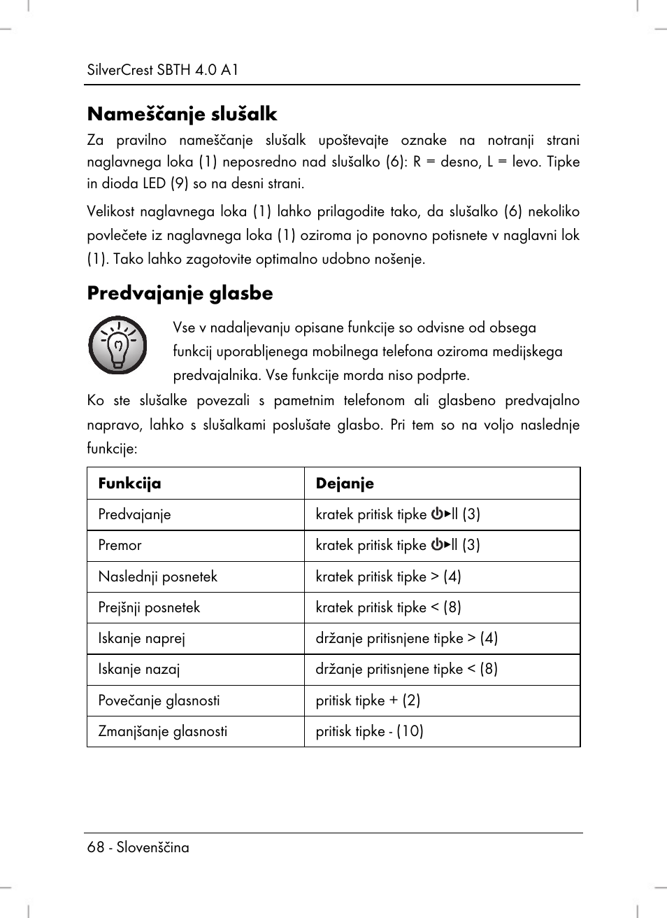 Nameščanje slušalk, Predvajanje glasbe | Silvercrest SBTH 4.0 A1 User Manual | Page 70 / 130