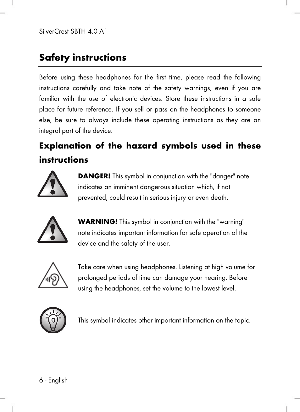 Safety instructions | Silvercrest SBTH 4.0 A1 User Manual | Page 8 / 130