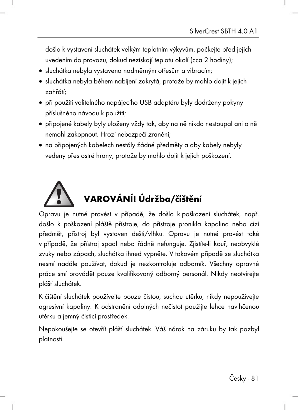 Varování! údržba/čištění | Silvercrest SBTH 4.0 A1 User Manual | Page 83 / 130