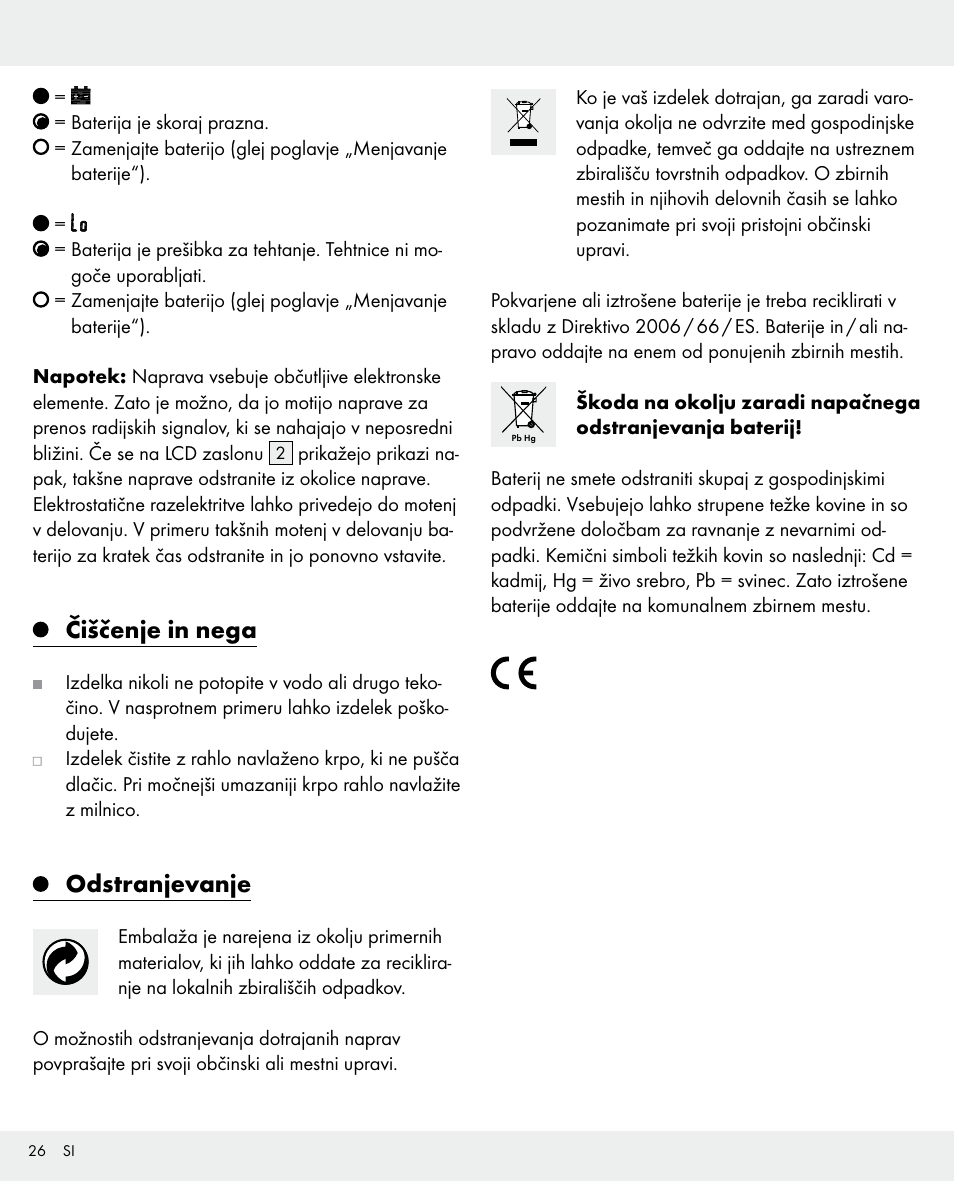 Čiščenje in nega, Odstranjevanje | Silvercrest 104357-14-0х User Manual | Page 26 / 40