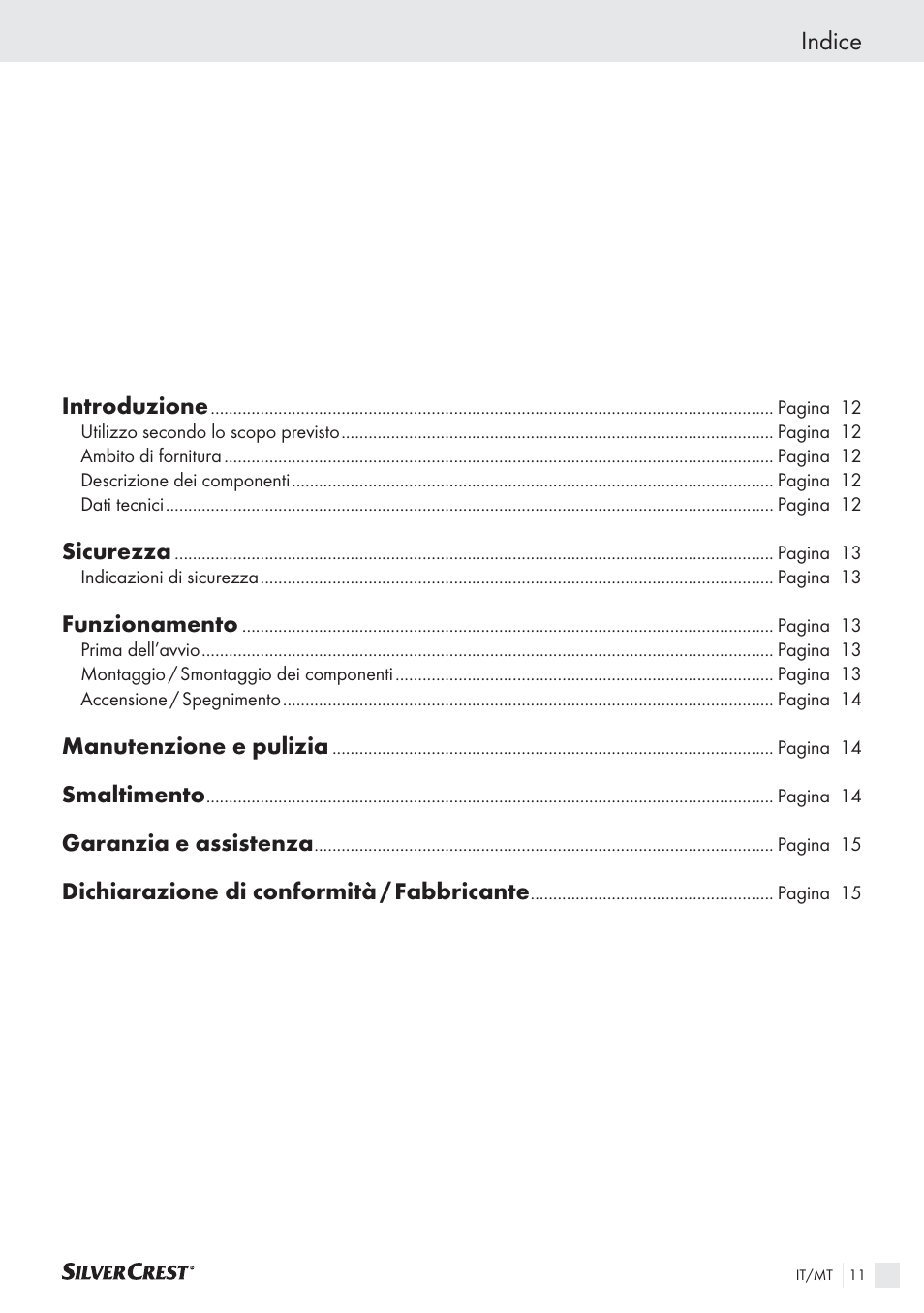 Indice | Silvercrest SHS 12.0 A2 User Manual | Page 10 / 27