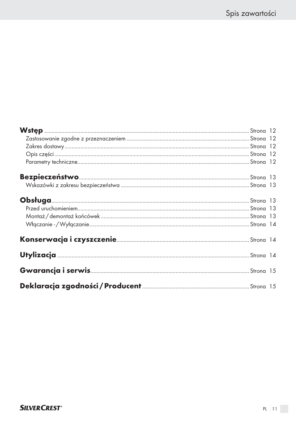 Spis zawartości | Silvercrest SHS 12.0 A2 User Manual | Page 10 / 45