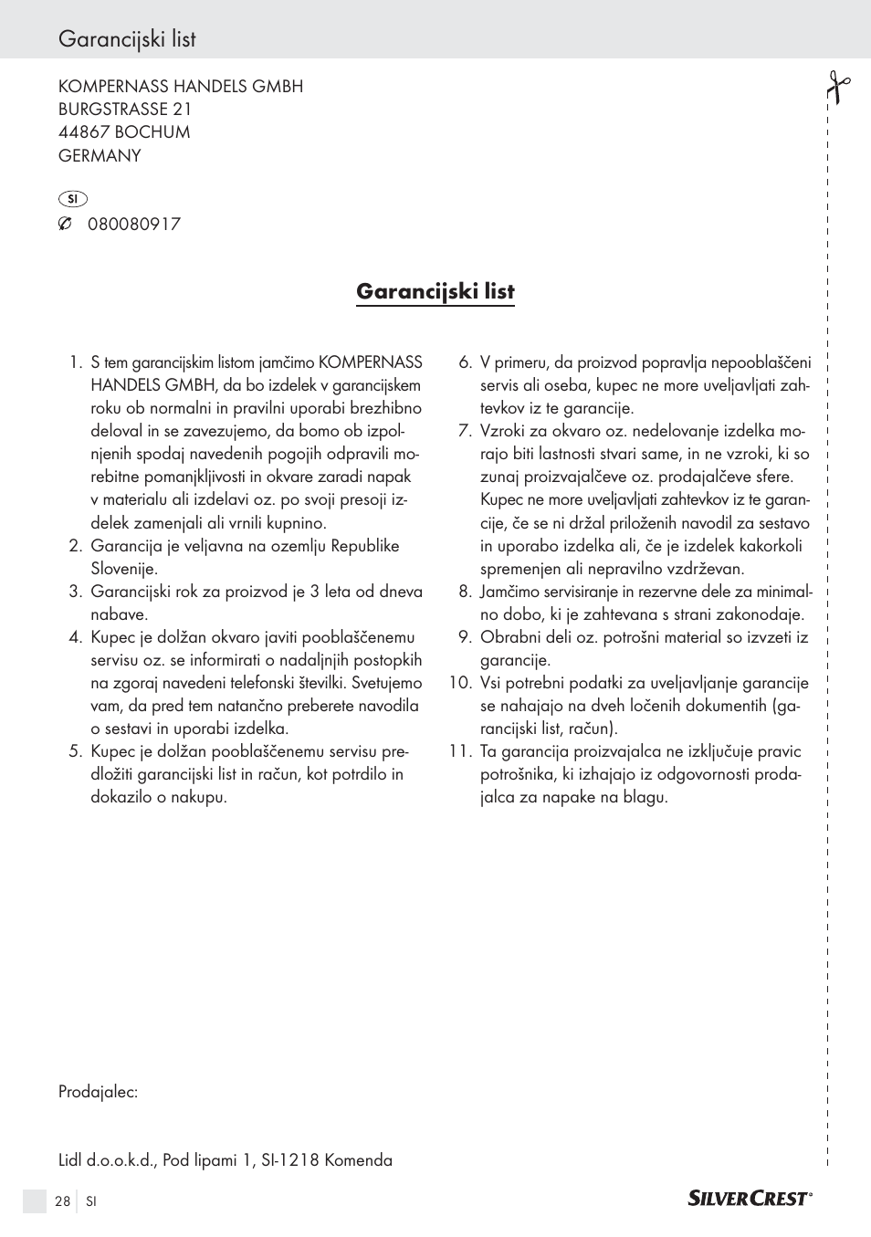 Garancijski list | Silvercrest SHS 12.0 A2 User Manual | Page 27 / 45