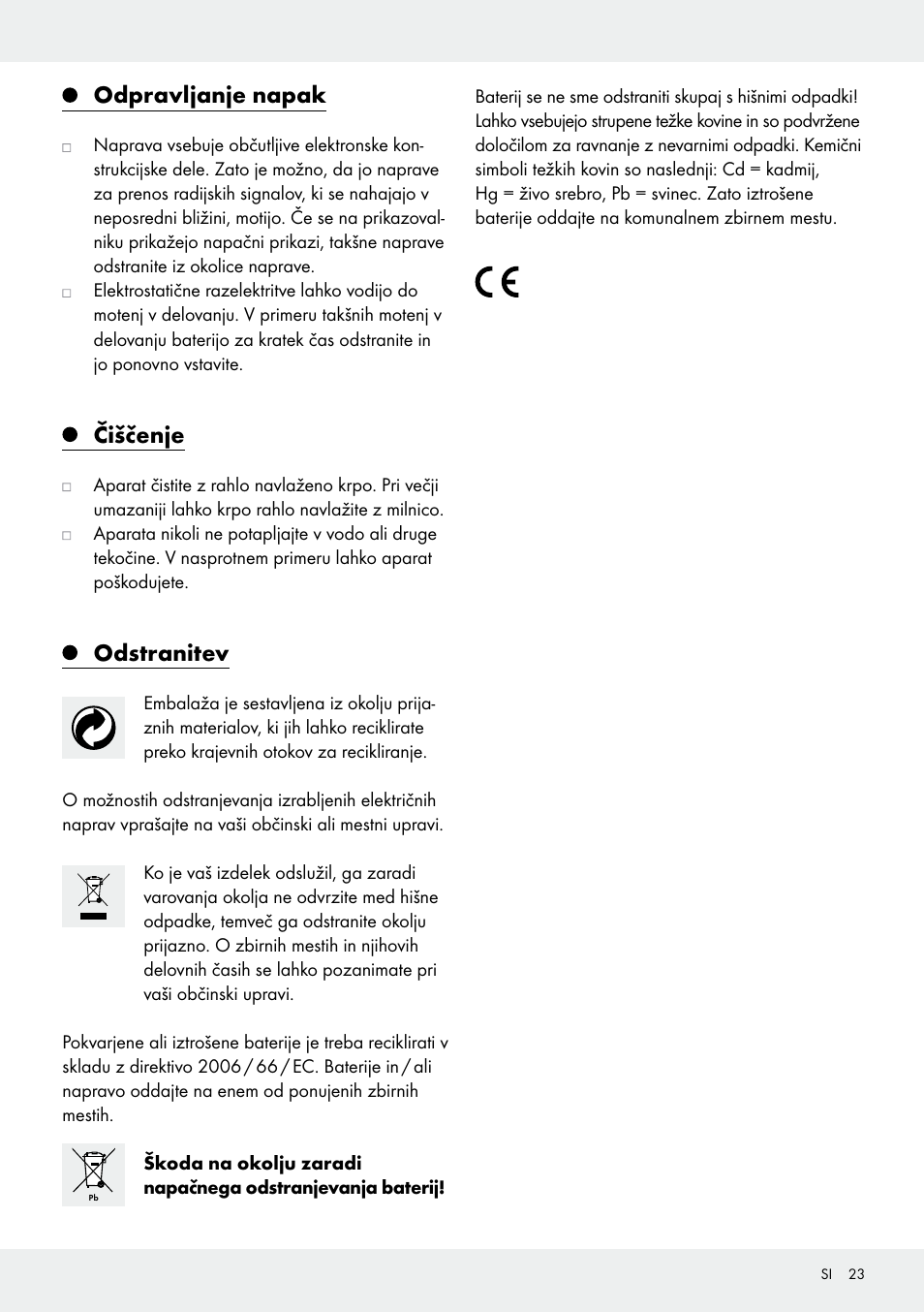 Odpravljanje napak, Čiščenje, Odstranitev | Silvercrest 109650-14-01/109650-14-02 User Manual | Page 23 / 38