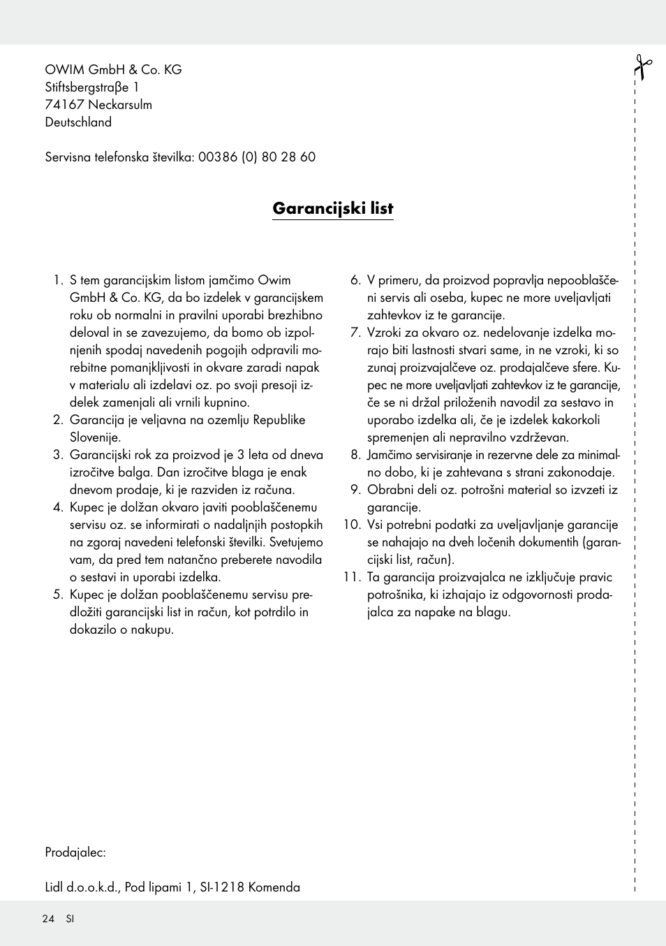 Garancijski list | Silvercrest 109650-14-01/109650-14-02 User Manual | Page 24 / 38