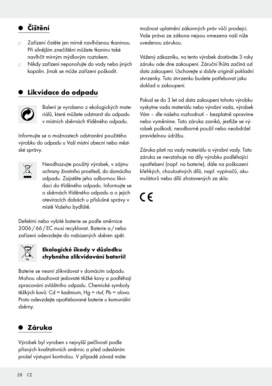 Čištění, Likvidace do odpadu, Záruka | Silvercrest 109650-14-01/109650-14-02 User Manual | Page 28 / 38