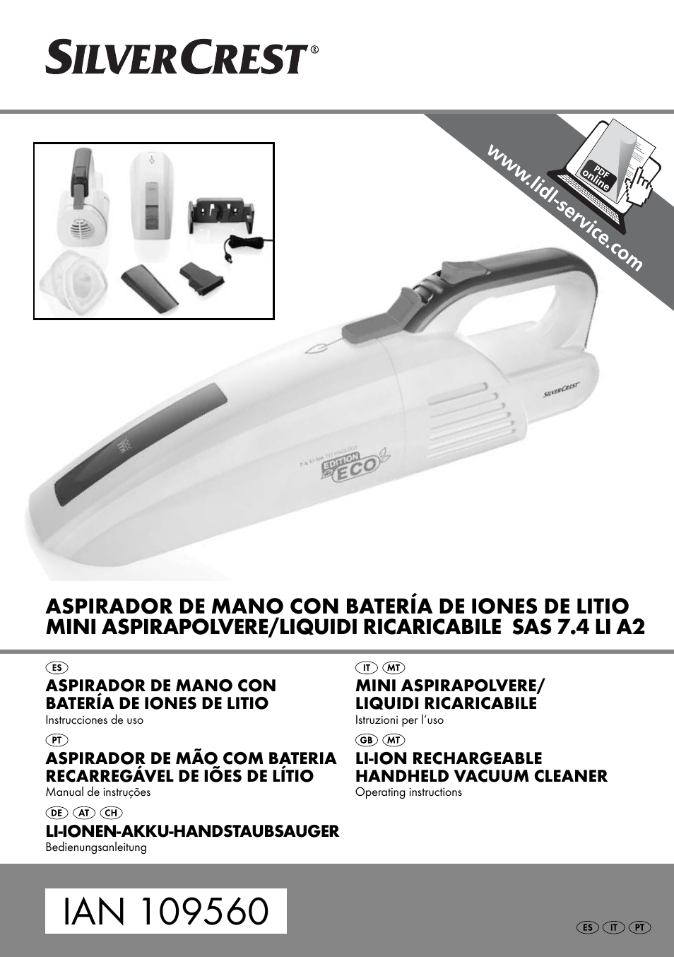 Silvercrest ASPIRADOR DE MANO CON BATERÍA DE IONES DE LITIO MINI ASPIRAPOLVERE/LIQUIDI RICARICABILE SAS 7.4 LI A2 User Manual | 51 pages