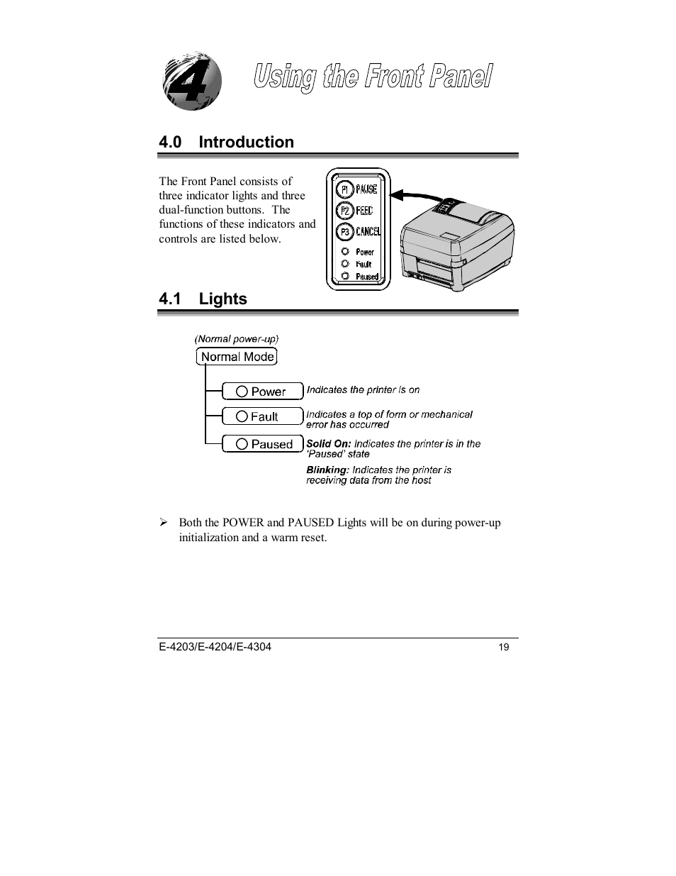 0 introduction, 1 lights | Datamax E-4203 User Manual | Page 29 / 92