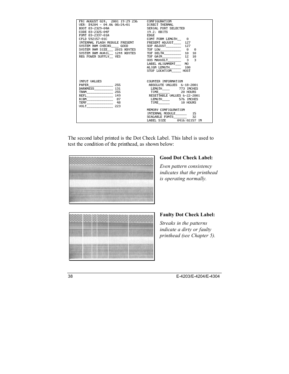 Good dot check label, Faulty dot check label | Datamax E-4203 User Manual | Page 48 / 92