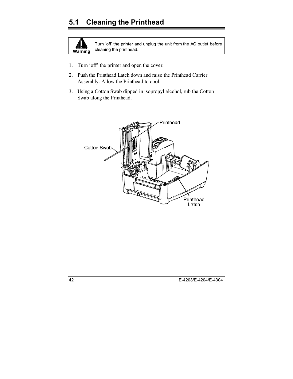 1 cleaning the printhead | Datamax E-4203 User Manual | Page 52 / 92