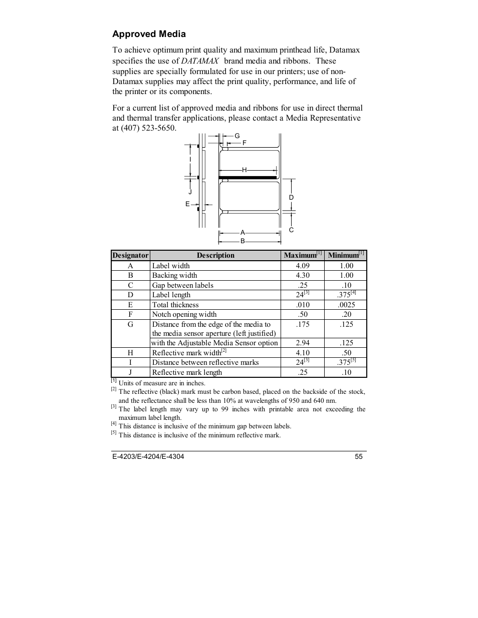 Approved media | Datamax E-4203 User Manual | Page 65 / 92