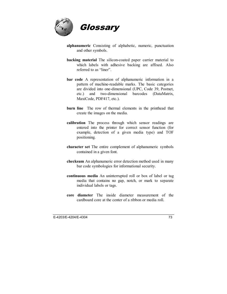 Glossary | Datamax E-4203 User Manual | Page 83 / 92