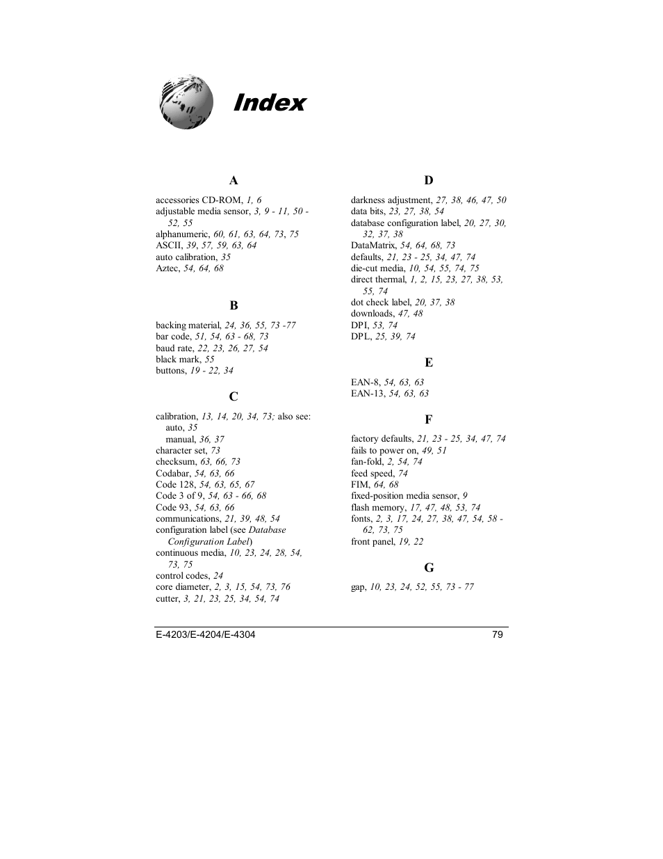 Index | Datamax E-4203 User Manual | Page 89 / 92