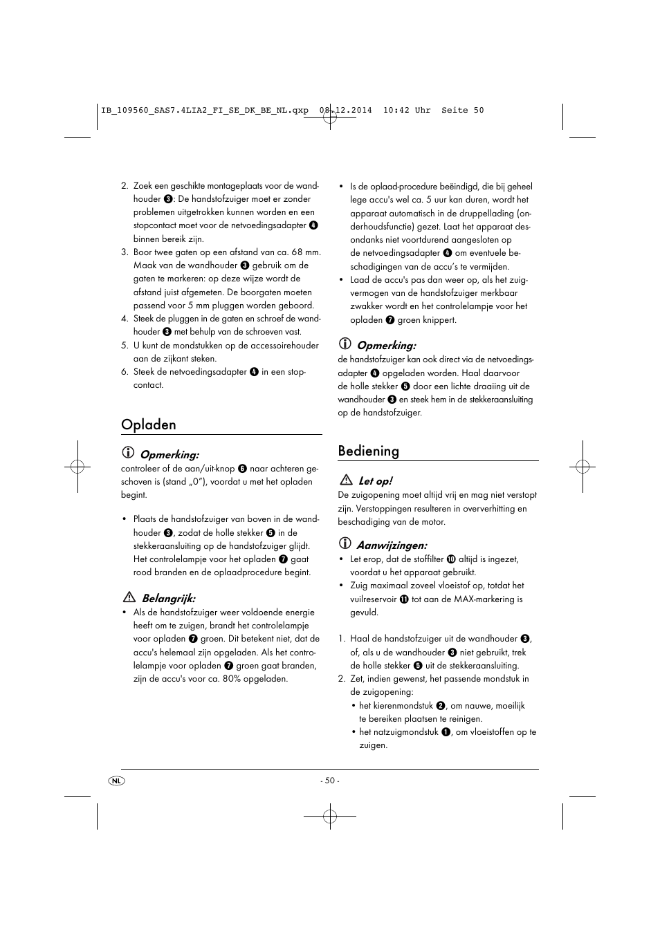 Opladen, Bediening, Opmerking | Belangrijk, Let op, Aanwijzingen | Silvercrest SAS 7.4 LI A2 User Manual | Page 53 / 67