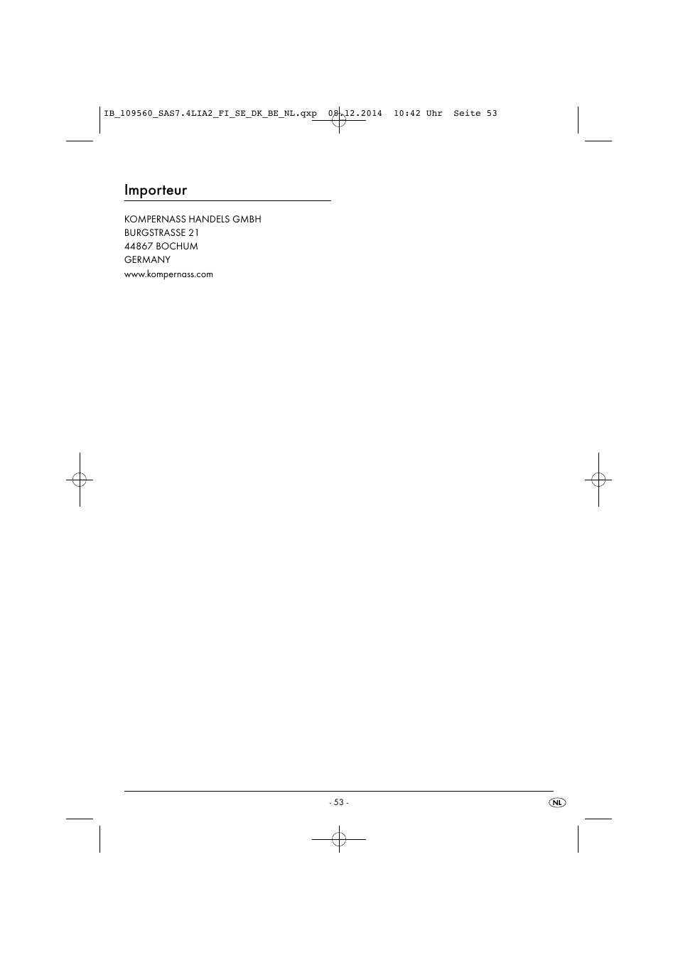 Importeur | Silvercrest SAS 7.4 LI A2 User Manual | Page 56 / 67