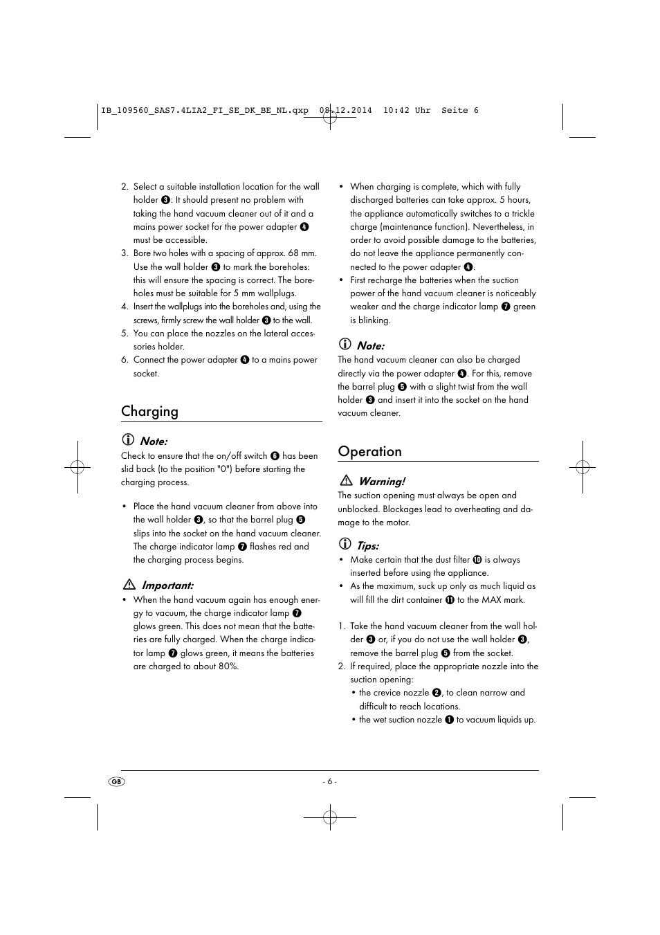 Charging, Operation, Important | Warning, Tips | Silvercrest SAS 7.4 LI A2 User Manual | Page 9 / 67