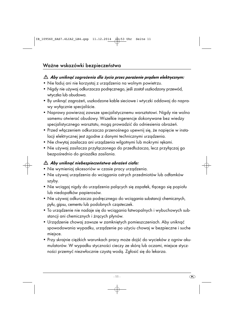 Ważne wskazówki bezpieczeństwa | Silvercrest SAS 7.4 LI A2 User Manual | Page 14 / 63