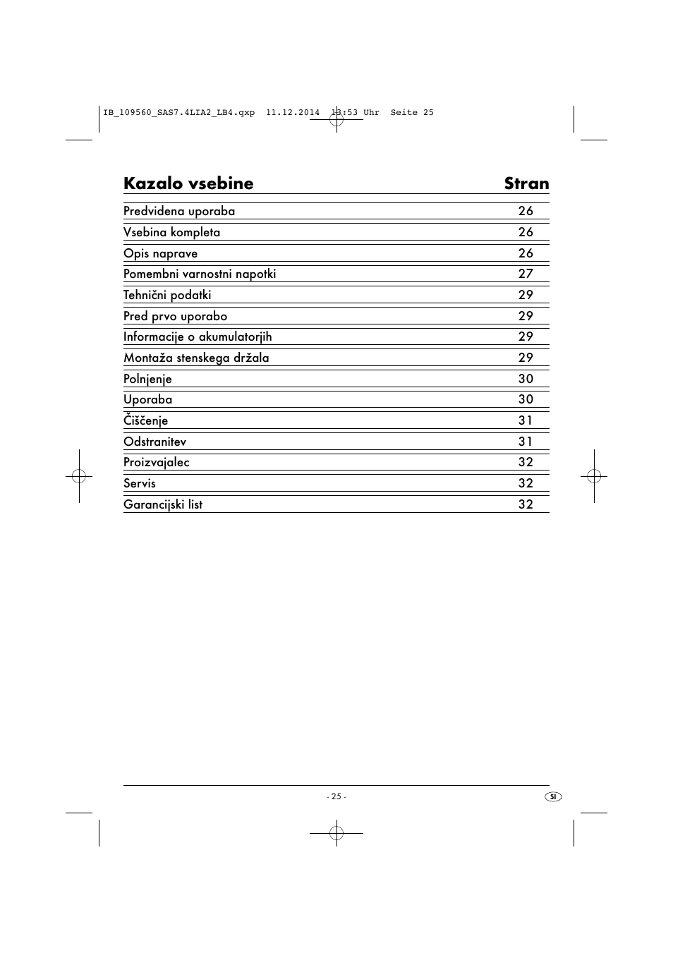 Kazalo vsebine stran | Silvercrest SAS 7.4 LI A2 User Manual | Page 28 / 63