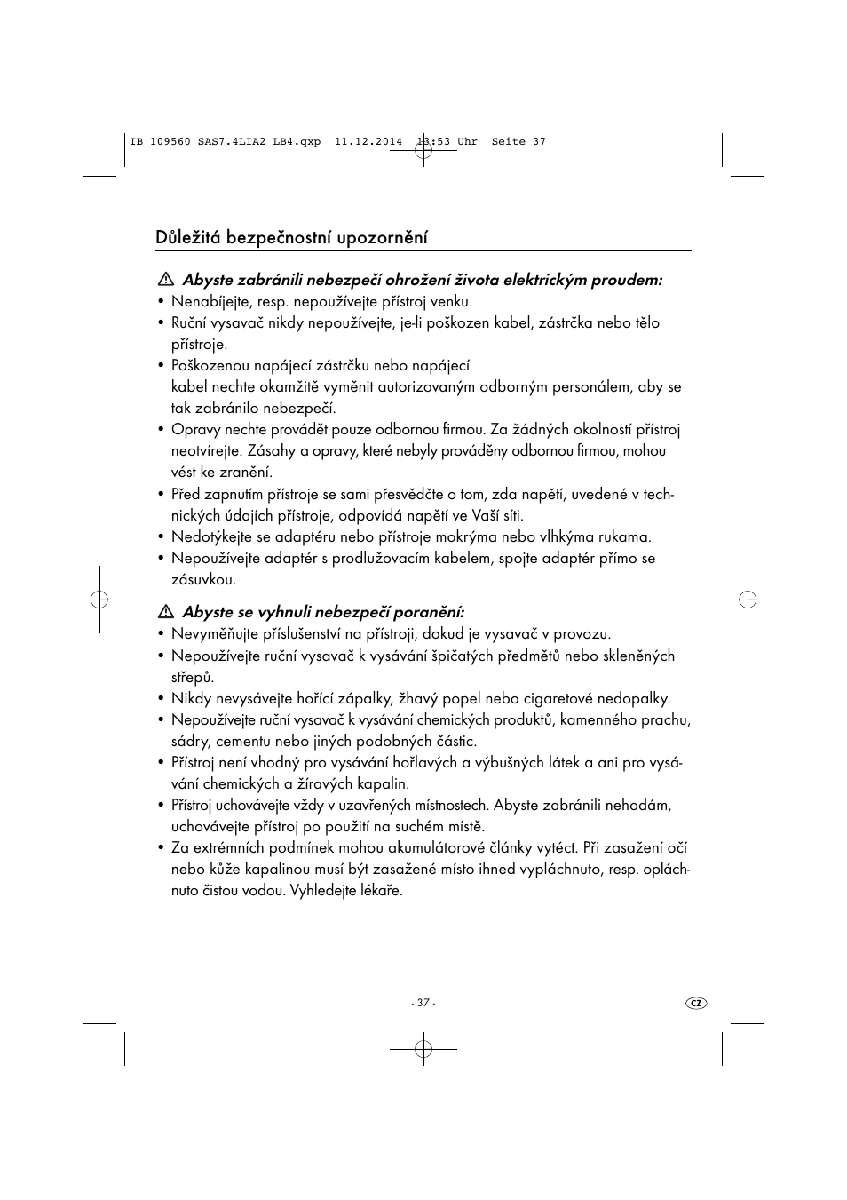 Důležitá bezpečnostní upozornění | Silvercrest SAS 7.4 LI A2 User Manual | Page 40 / 63