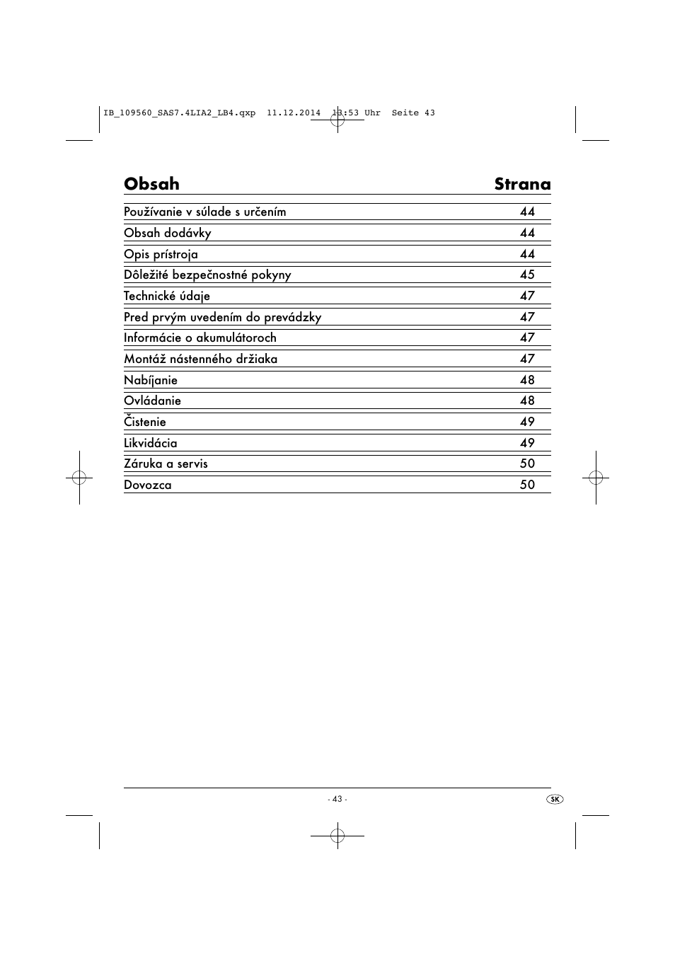 Silvercrest SAS 7.4 LI A2 User Manual | Page 46 / 63